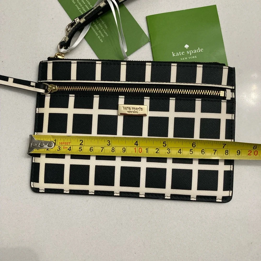 Kate Spade Laurel Way Tinie Checked Leather Wristlet, Black White, NWOT - Picture 13 of 14